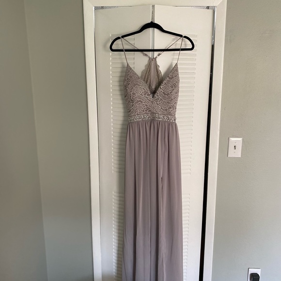 Emerald Sundae Junior's Embellished Lace Bodice Gown Grey Size XL - Picture 3 of 5